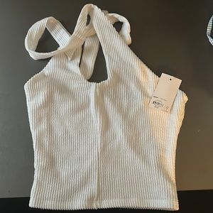 SO XS white halter top. Ribbed. Lined.